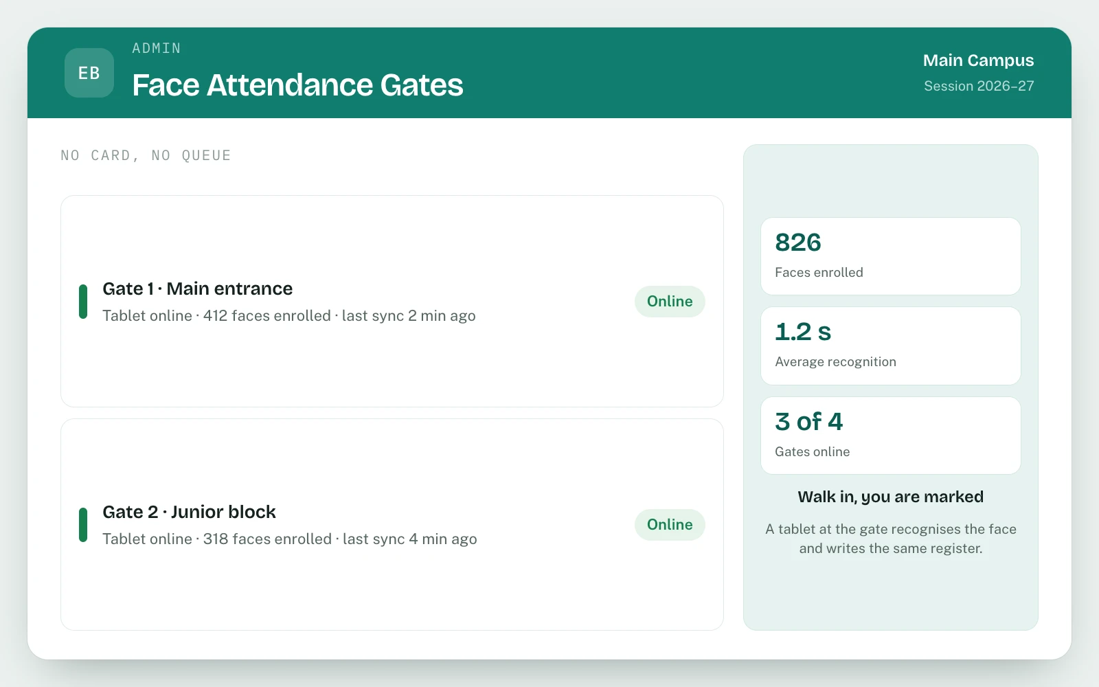 Face Attendance Gates in EDUBase (1 of 2)