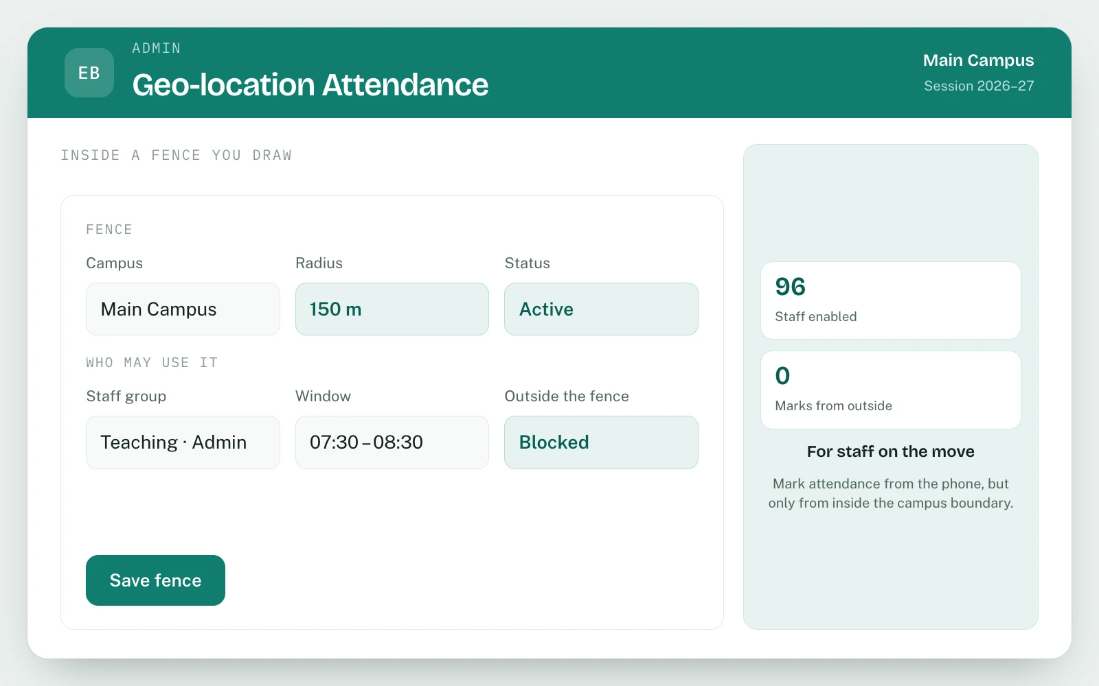 QR, Biometric & Geo Attendance in EDUBase (2 of 3)