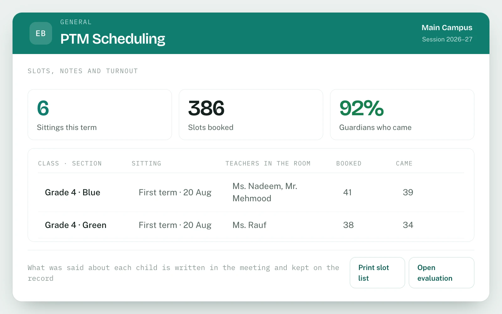 Parent-Teacher Meetings (PTM) in EDUBase