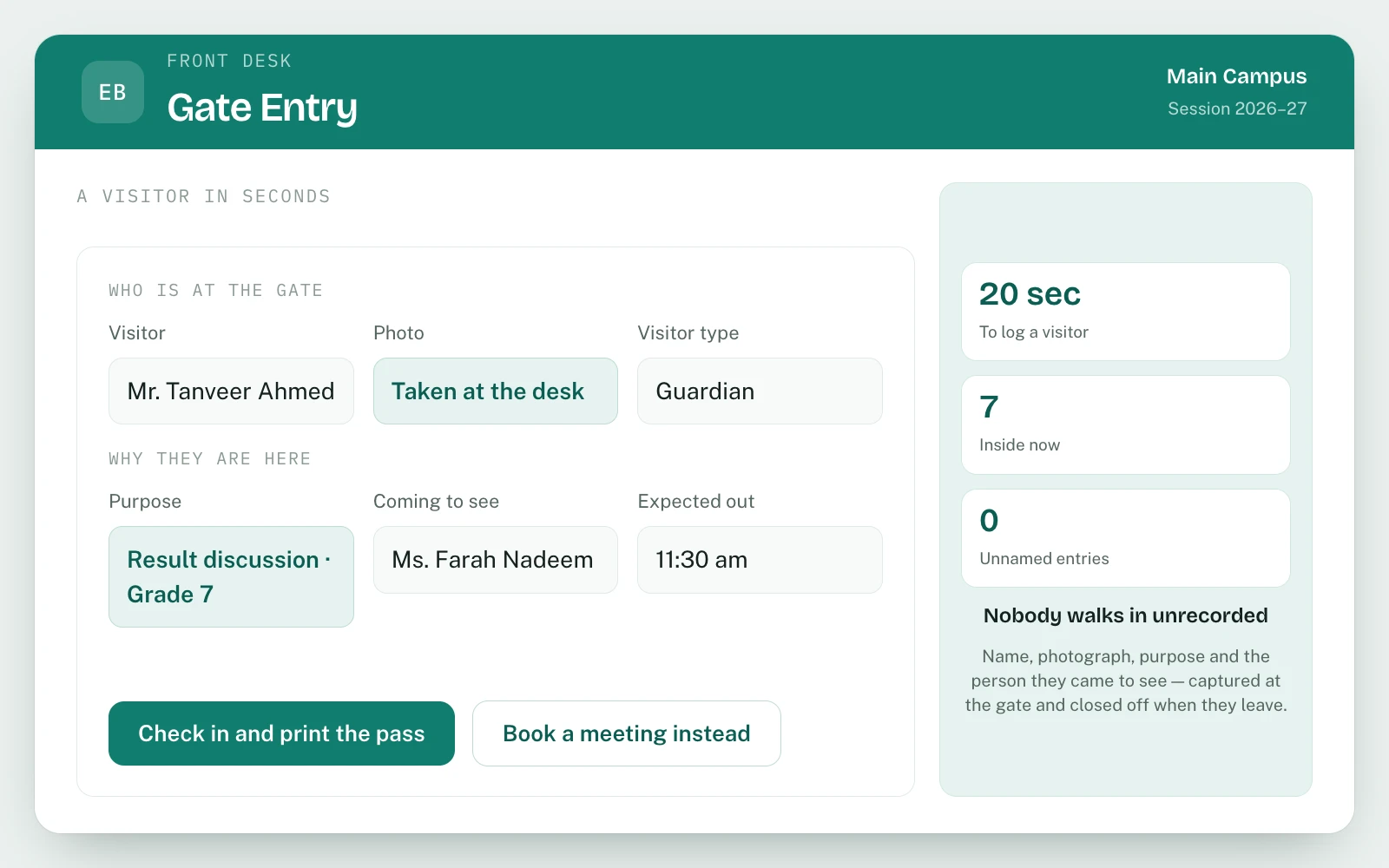 Front Desk & Visitor Management in EDUBase (2 of 5)