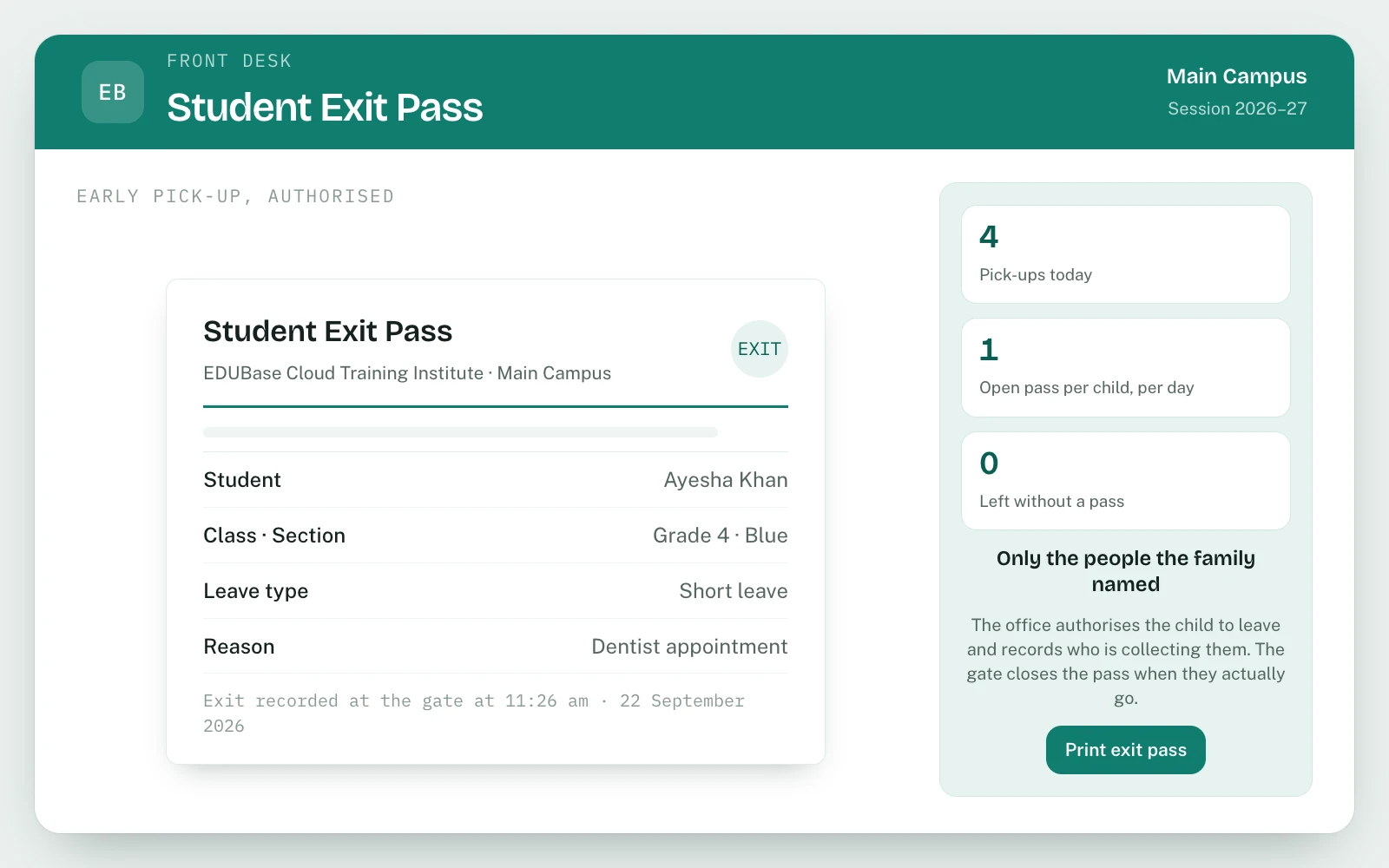 Front Desk & Visitor Management in EDUBase (4 of 5)