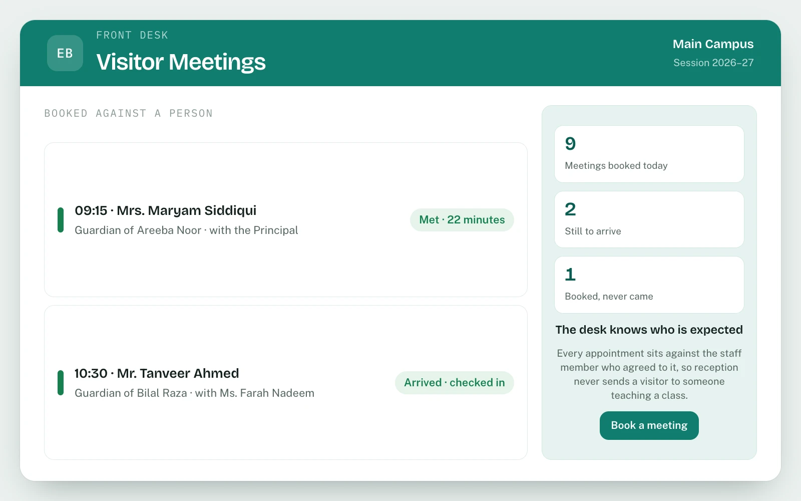 Front Desk & Visitor Management in EDUBase (3 of 5)