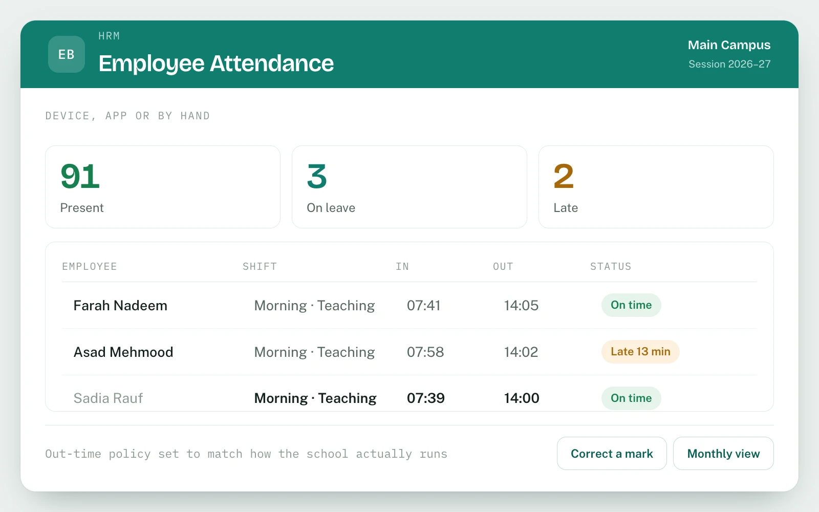 Employee Attendance in EDUBase (1 of 2)